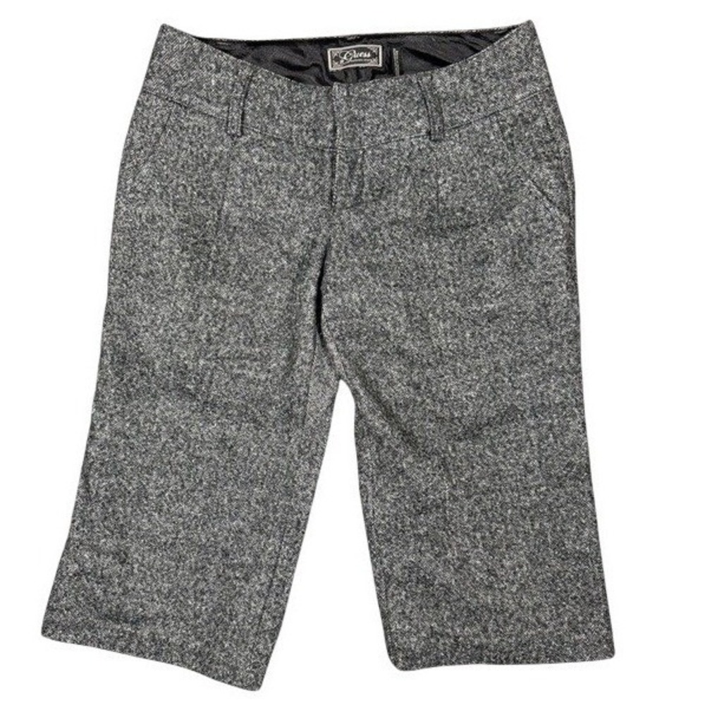 Guess Womens Herringbone Tweed Cropped Capri Pants Gray Black Low Rise Size 26